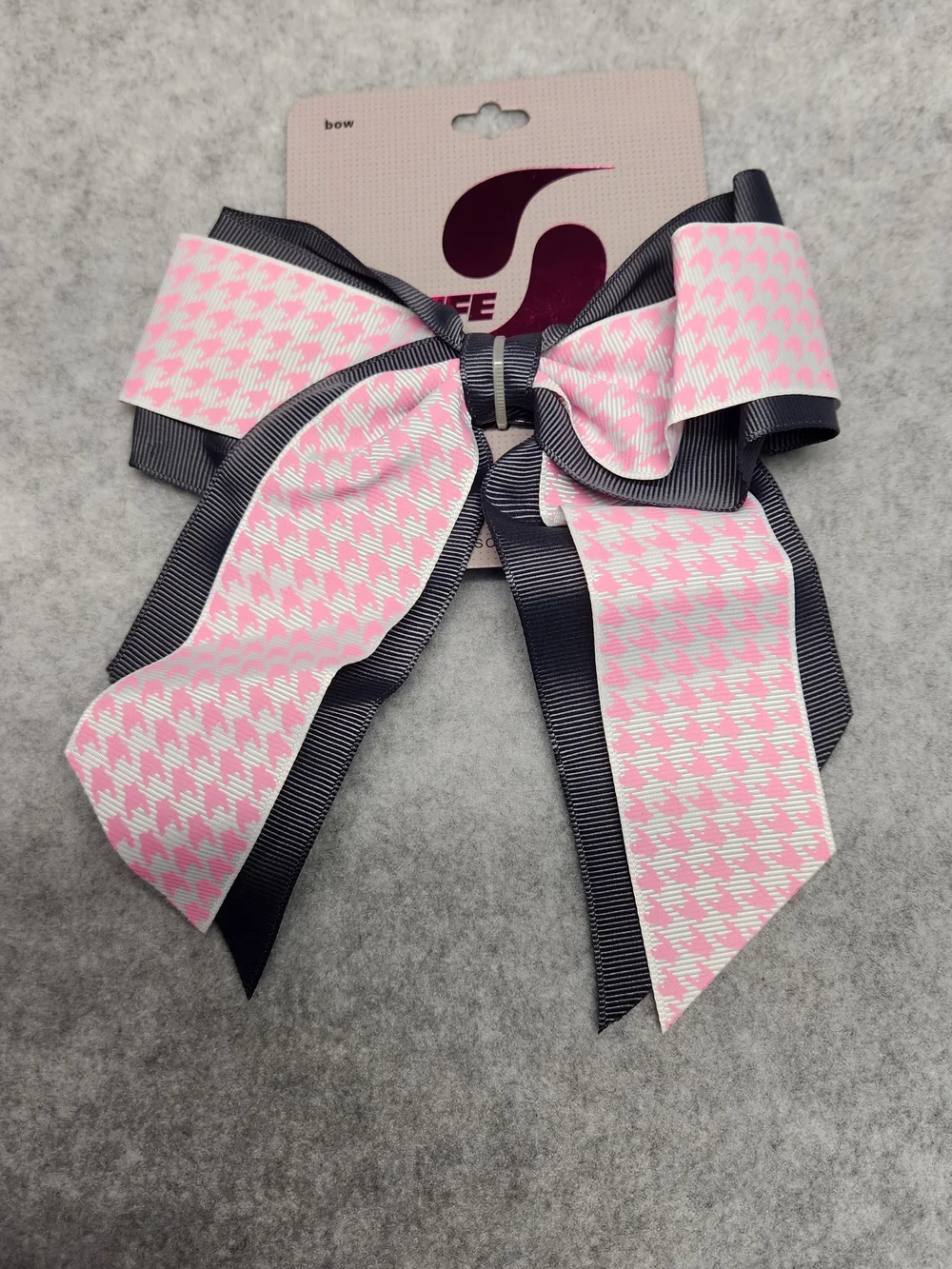 3 Pack- Soffe Pink Houndstooth & Black Layered Girls Hair Bow